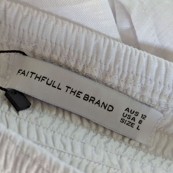 Faithfull the Brand Linen Smocked‎ Tayari Midi Beachy Dress Women's 8 White NWT - Picture 16 of 16